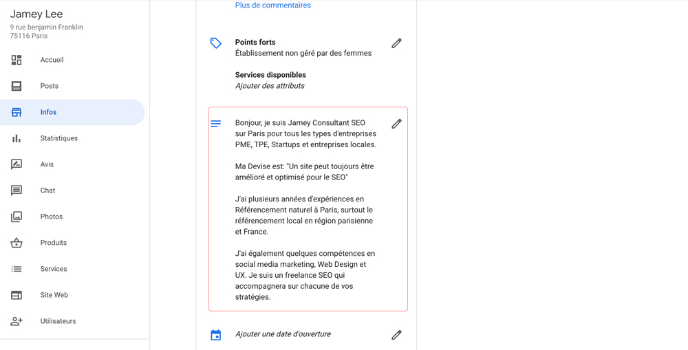 Description google my Business