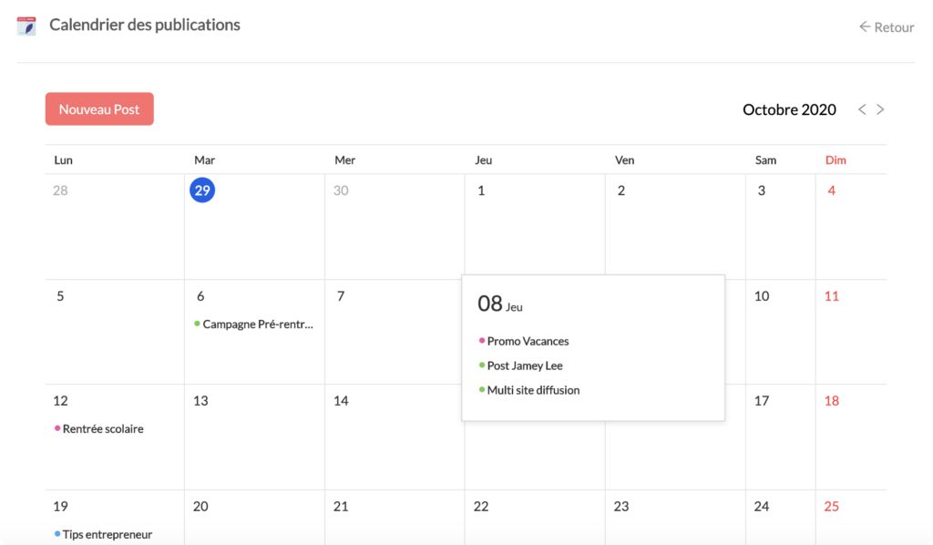 calendrier google posts