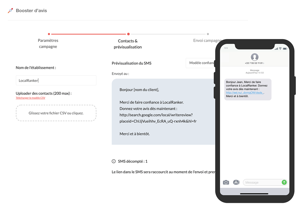 Envoie de demandes d'avis par SMS