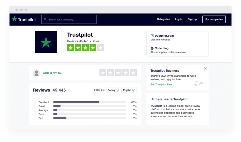 plateforme ouverte trustpilot