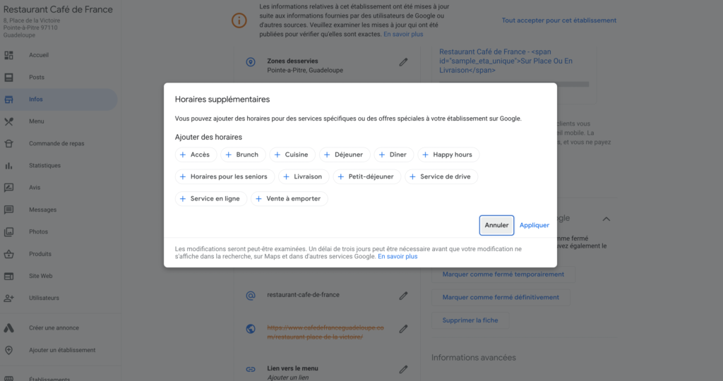 horaires supplémentaires