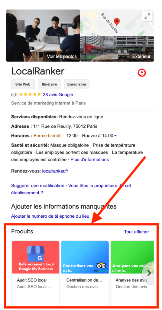 Produits Google My Business