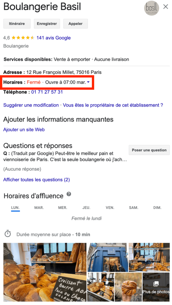 fiche Google fermée