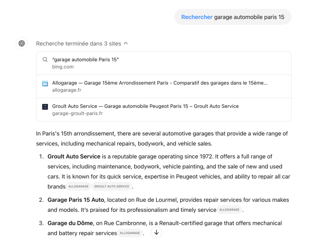 searchGPT rechercche local
